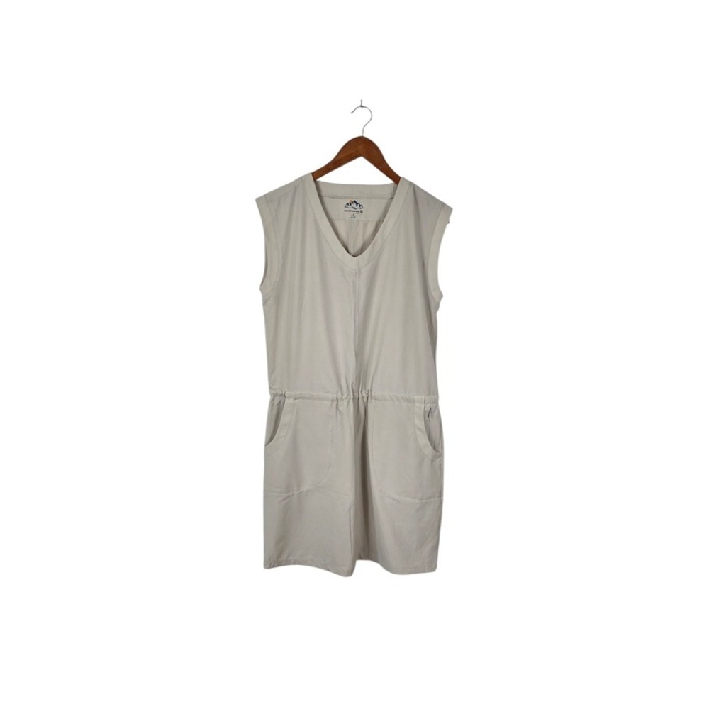 Mountain and Isles Dress Women S Tan Sleeveless V-Neck Drawstring Waist Hiking